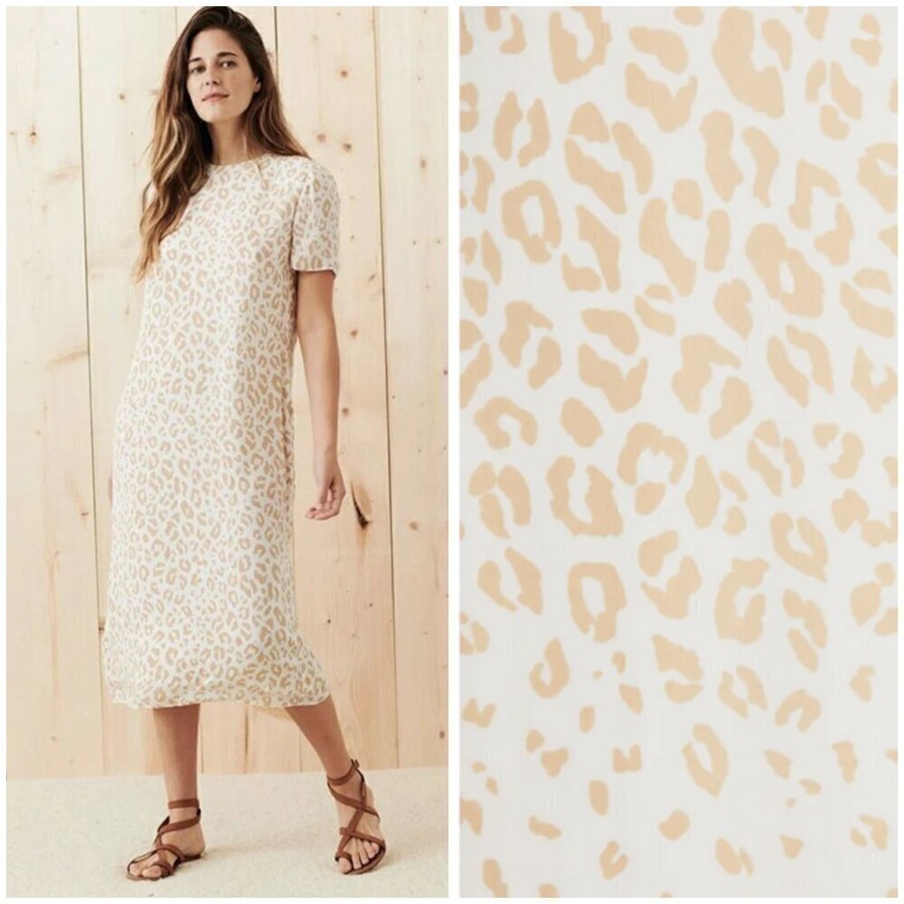 💕JENNI KAYNE💕 Short Sleeve 100% Silk Midi Dress ~ Snow Leopard Small